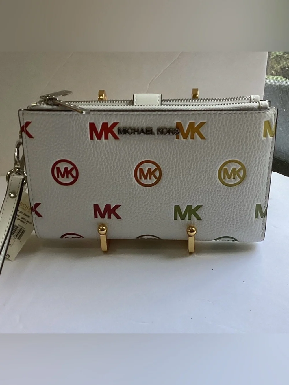 Michael Kors NWT White Multicolor MK Logo Wristlet/Wallet